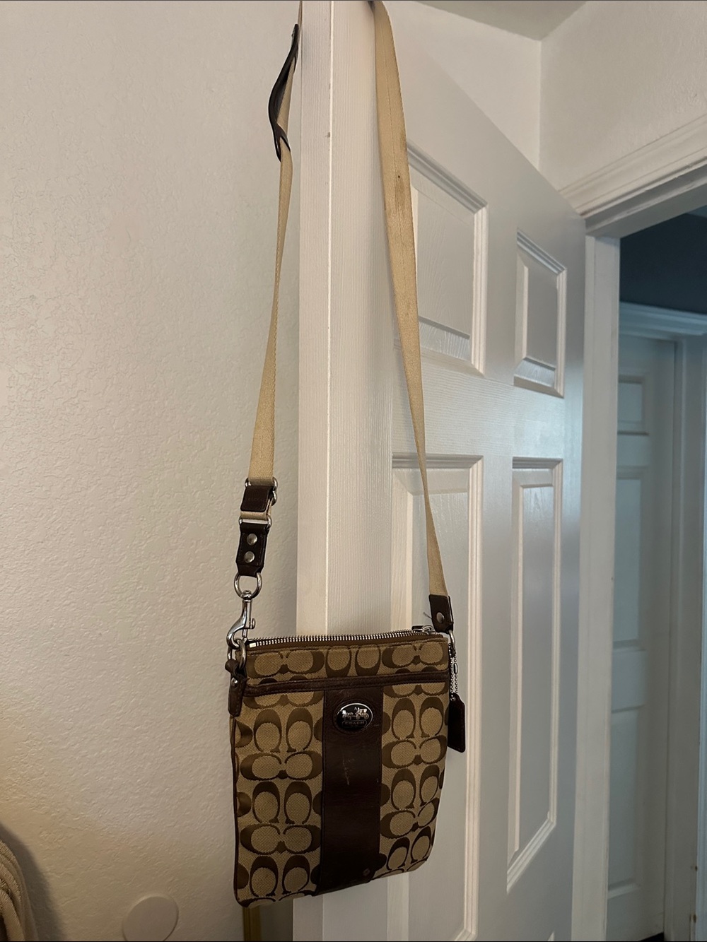 Coach Tan and Brown Signature Crossbody Bag